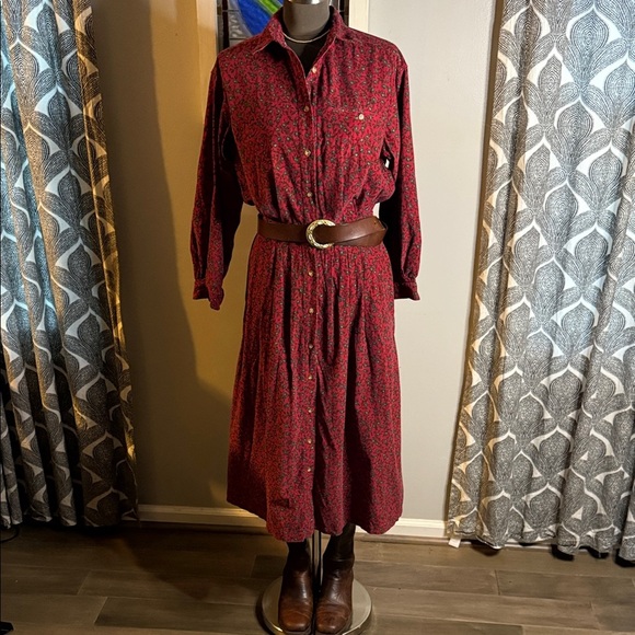 Eddie Bauer Vintage Floral Corduroy Maxi Dress SZ Small Petite - Picture 2 of 11